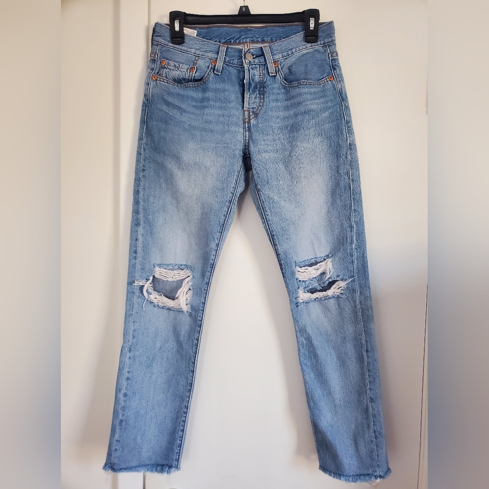 Levis 501 Light Blue Distressed Jeans For Women (W26/L28)